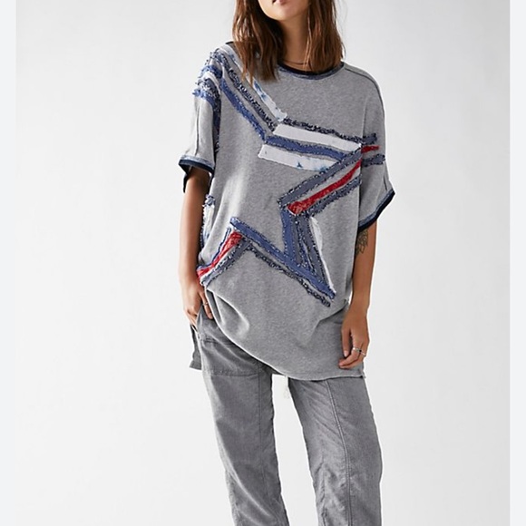 Free People Tops - Free People We The Free Star Rider Patchwork Star Red White Blue Knit T-Shirt